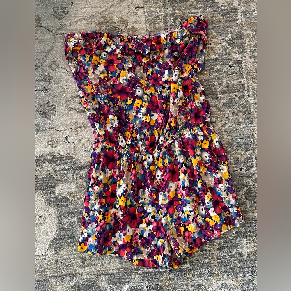 Floral Multicolor Romper strapless with ruffle